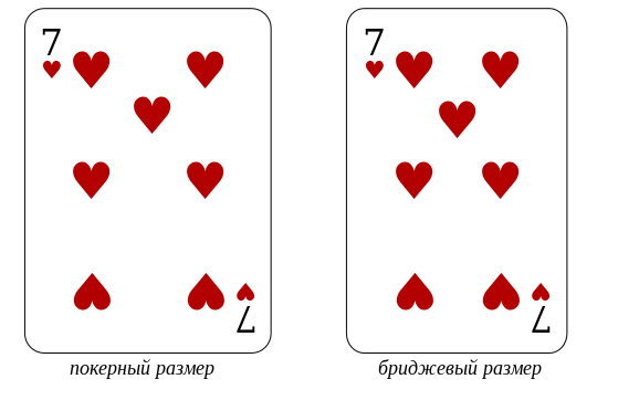 Сравнение карт двух самых популярных размеров: бриджевого и покерного